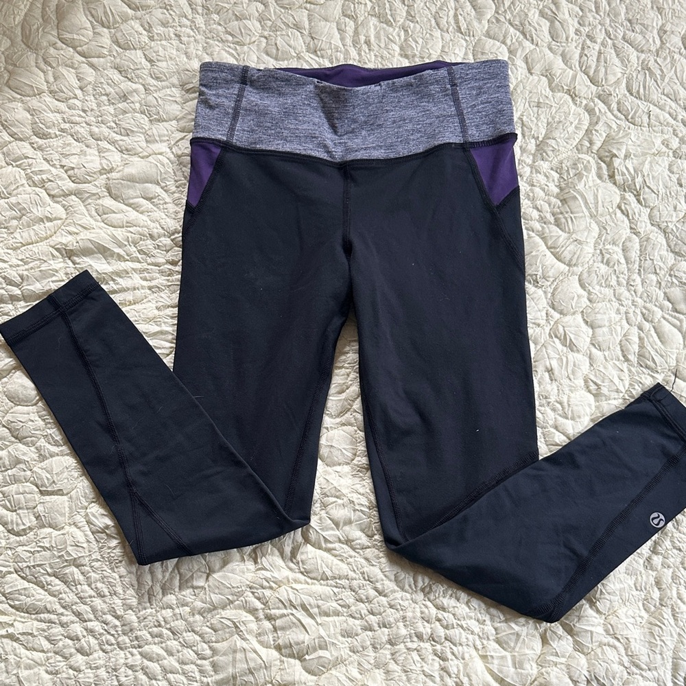 lululemon athletica Black Leggings with Gray Waistband and Purple Accents